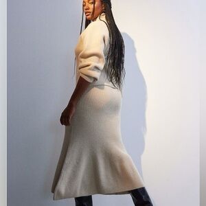 Beige Ribbed Knit Skirt